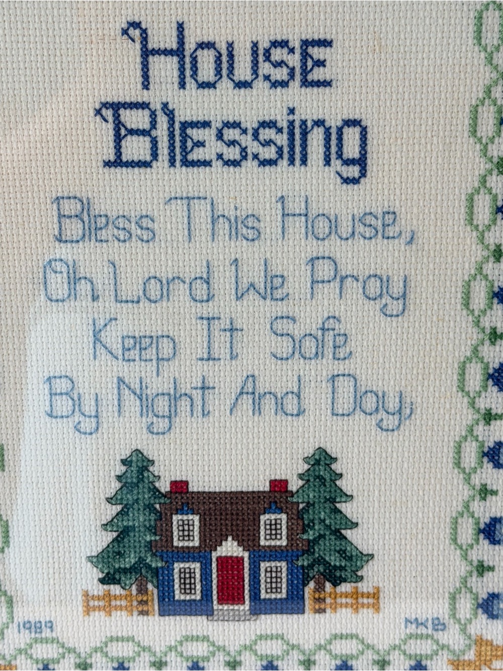 Vintage House Blessing Cross stitched Framed Wall Decor Cottagecore Handmade - Picture 2 of 9